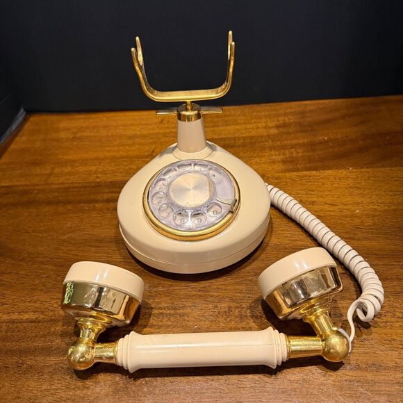Vintage 1970’s French Style Western Electric Rotary Cream Desk Phone w/ Handset - Picture 4 of 11